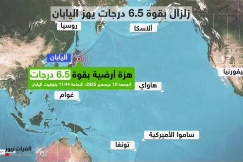 زلزال بقوة 6.5 درجة قبالة شمال اليابان وتحذير من تسونامي