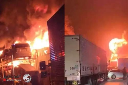 حريق هائل بعد تصادم مروع بين 50 سيارة في اليابان