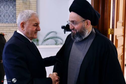 السيد الحكيم يستقبل رئيس الجمهورية ويؤكد أهمية استكمال الاستحقاقات لتعزيز الاستقرار السياسي